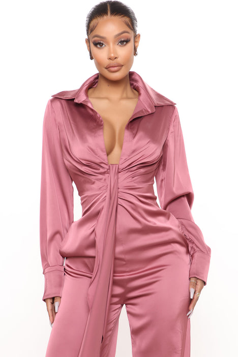 Fabulosity Stretch Satin Jumpsuit Mauve