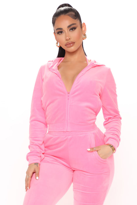 Make It Fashion Velour Jogger Set Hot Pink