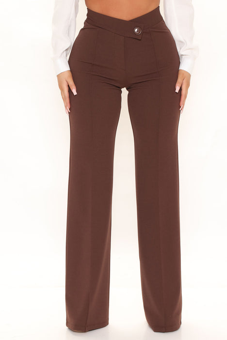 Brown linen flat-front regular fit Dress Pants | Sumissura