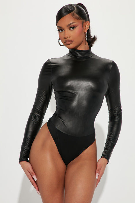 Colette Faux Leather Bodysuit - Black
