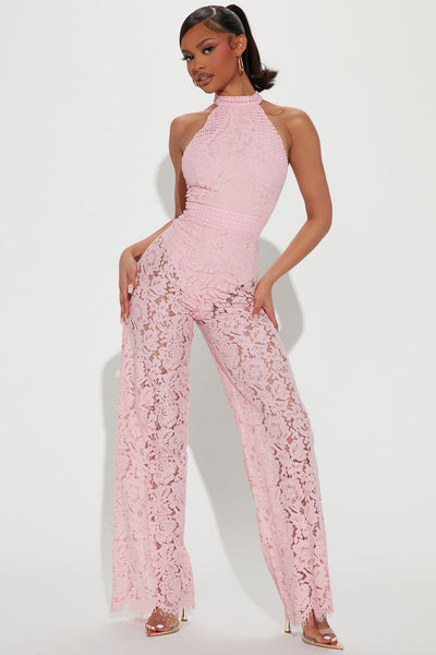 Pink lace jumpsuit store