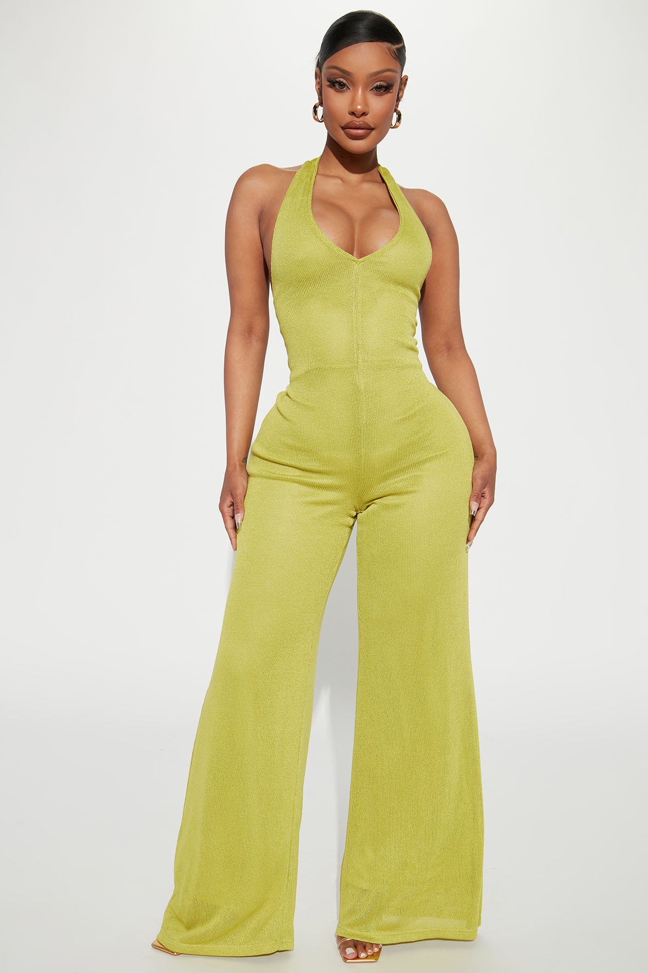 Walks In Ibiza Halter Jumpsuit Chartreuse Fashion Nova