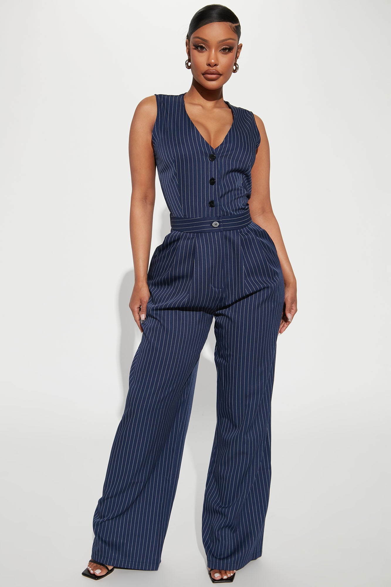 Blue new arrivals pinstripe jumpsuit