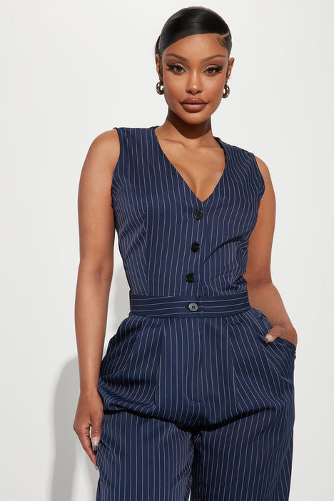 Tanya Pinstripe Trouser Jumpsuit Navy