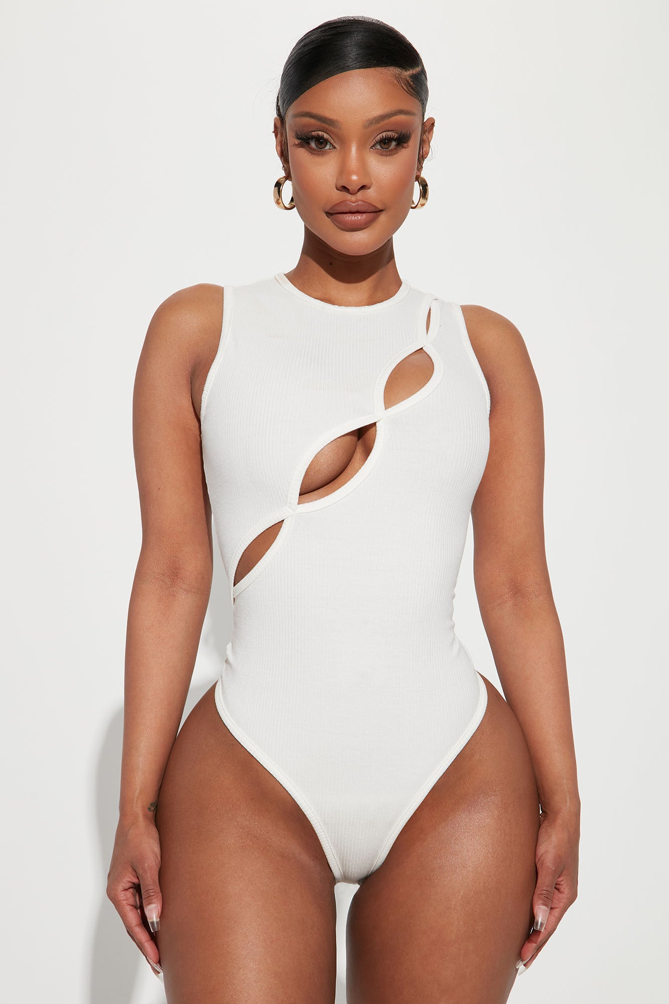 Kim Cut Out Bodysuit - White, Fashion Nova, Bodysuits