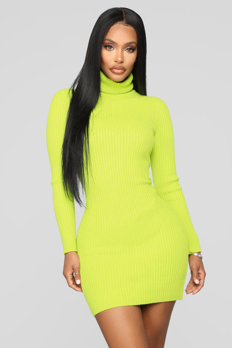 Lime green turtleneck dress online