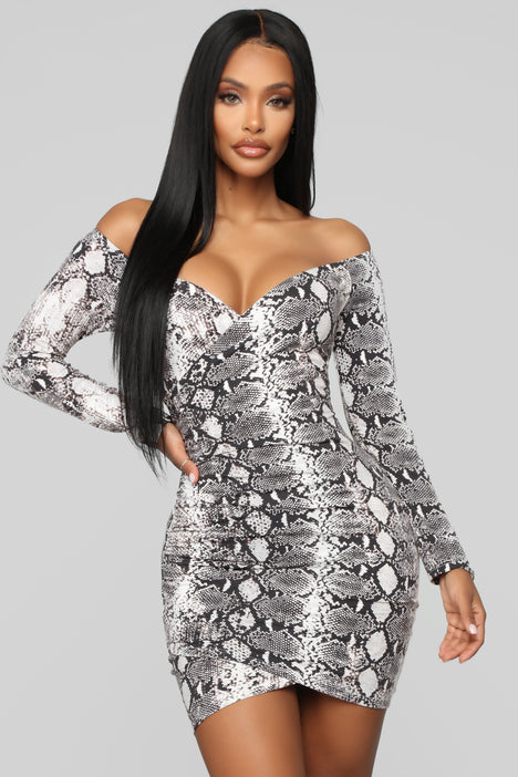 She Will Cross You Snake Dress Charcoal