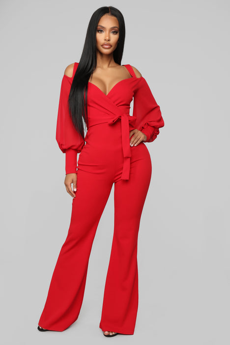 Owning It Red Lace Long Sleeve Jumpsuit | Pink Boutique – Pink Boutique UK
