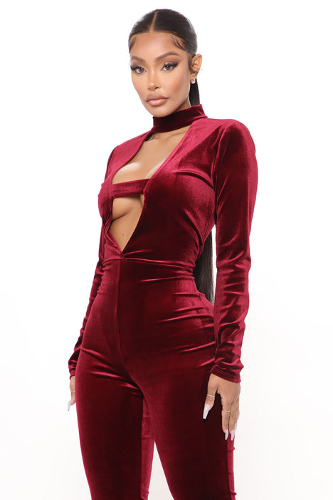 Fashion nova sale red velvet jumpsuit