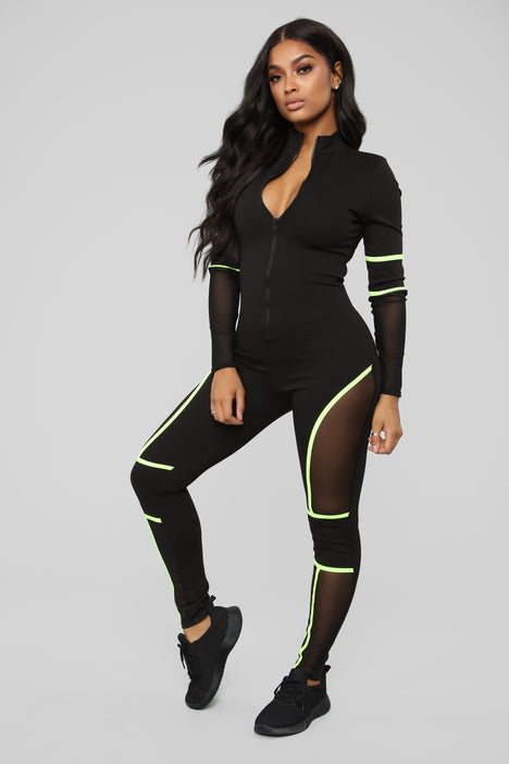 Top Level Active Jumpsuit Black Lime