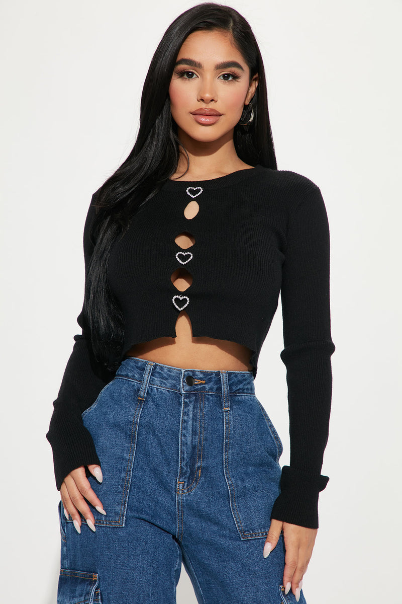 Love And Affection Cut Out Long Sleeve Top - Black | Fashion Nova, Knit ...