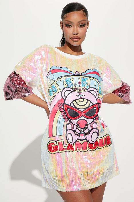 White sequin shop tshirt dress