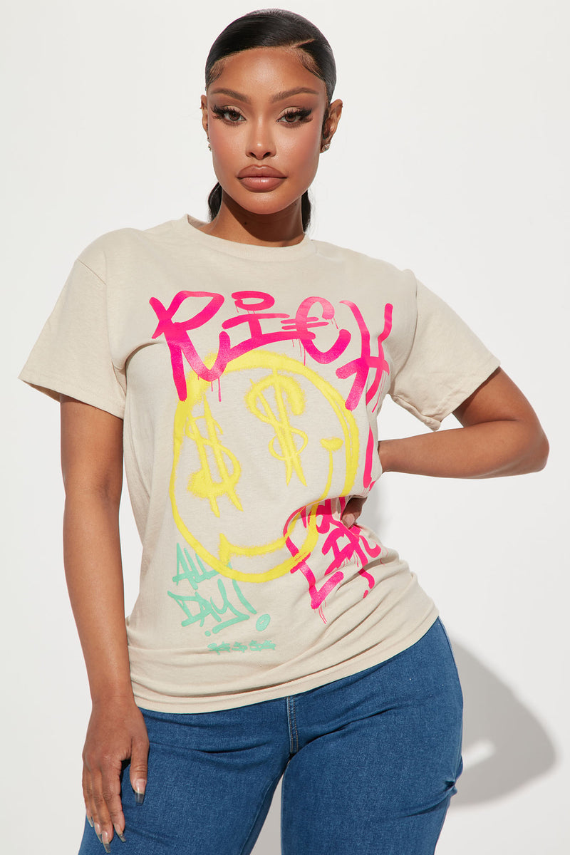 Rich Life Smiley Face Tee - Taupe | Fashion Nova, Screens Tops and ...