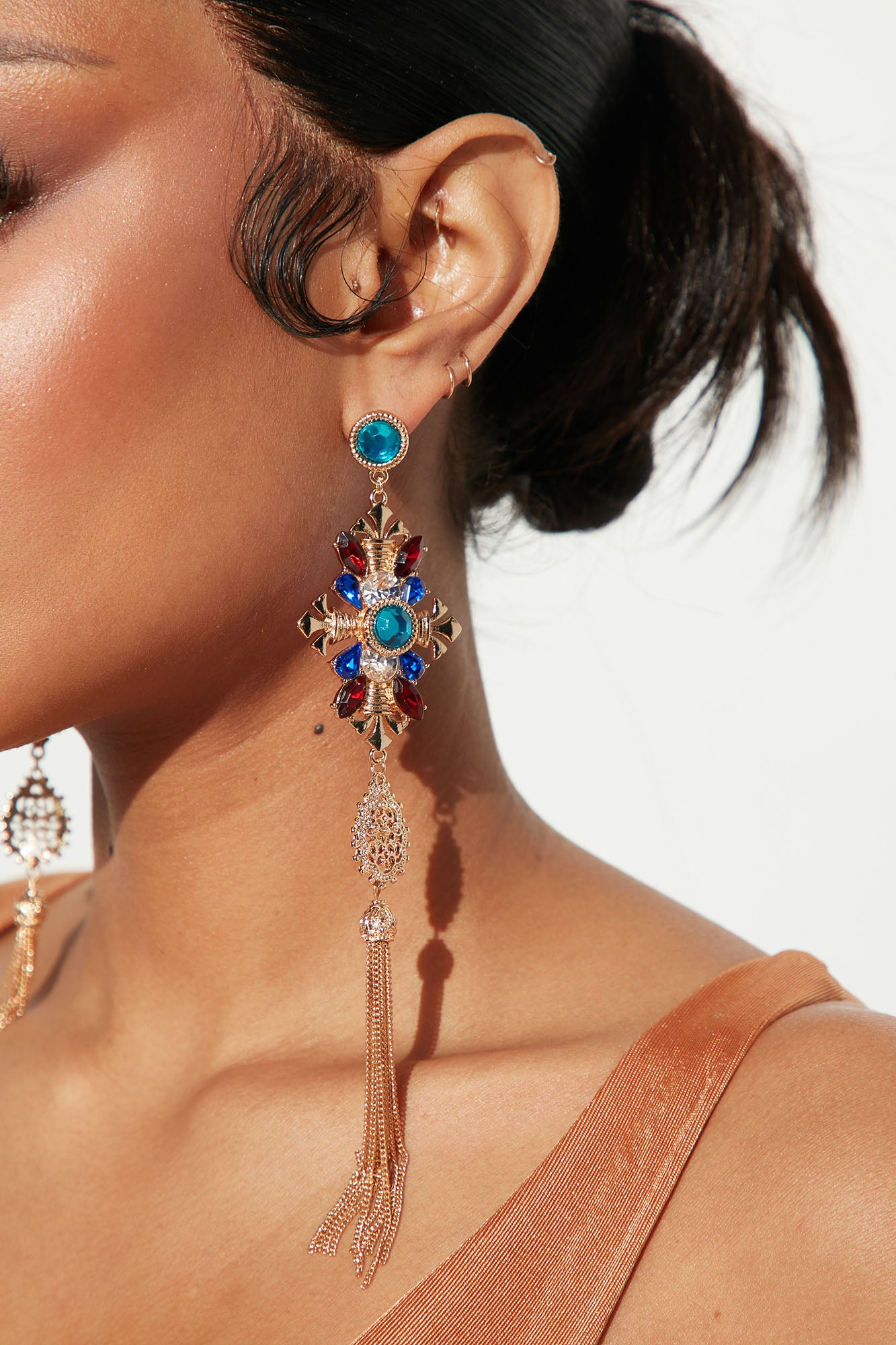 Maya Rhinestone Earrings Gold Multi