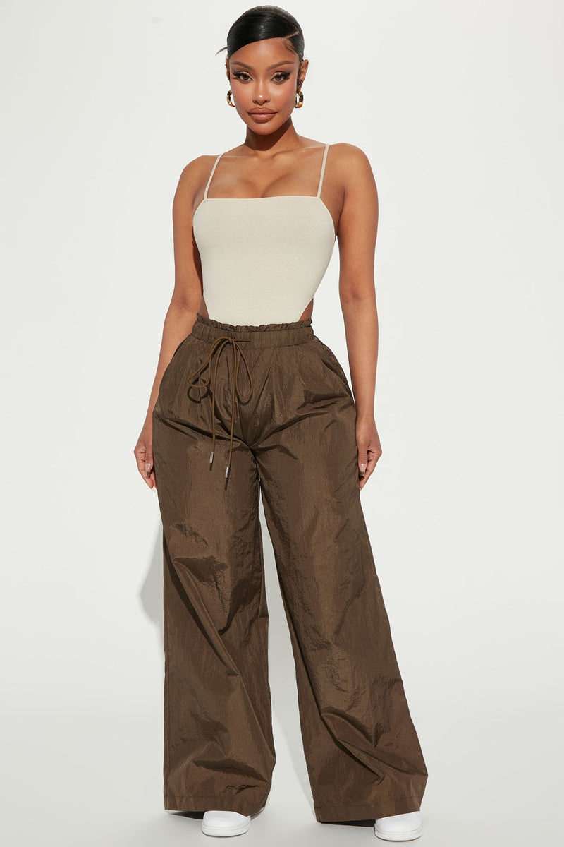 Male Olive Loose Parachute Pants