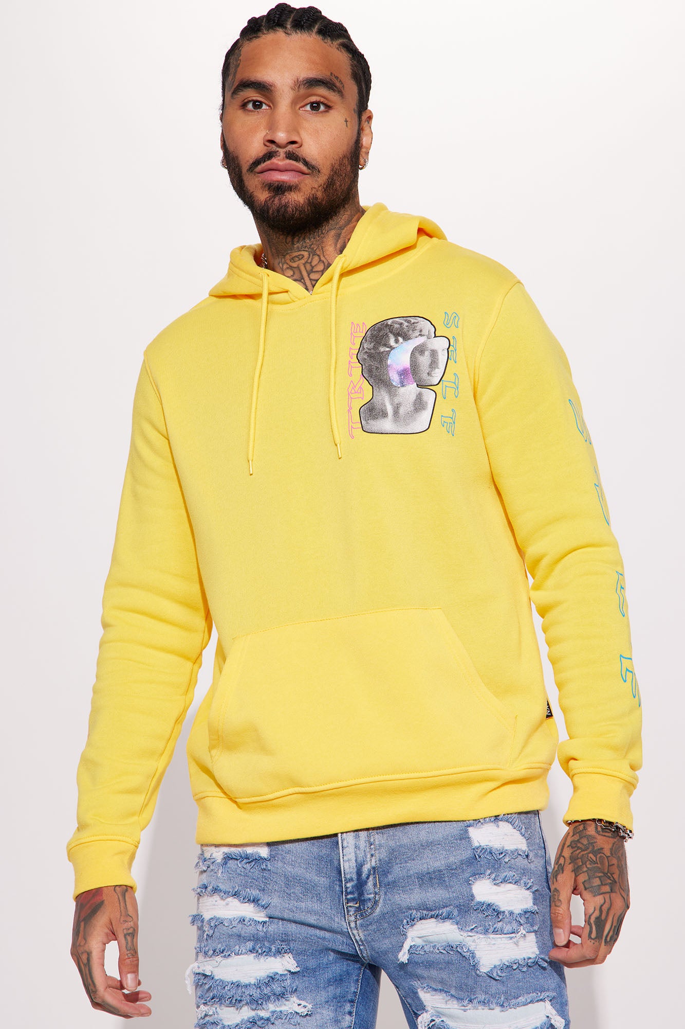 Yellow new arrivals graphic hoodies