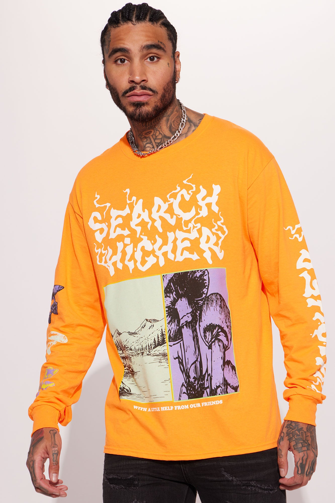 Orange long hot sale sleeve graphic tee