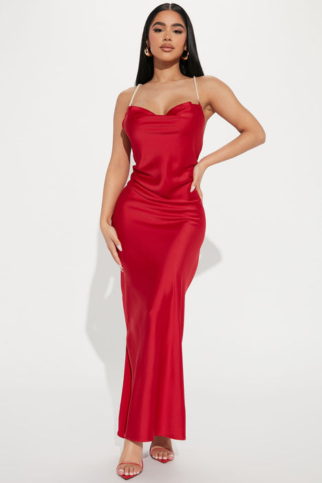 Red silk dress fashion nova shop