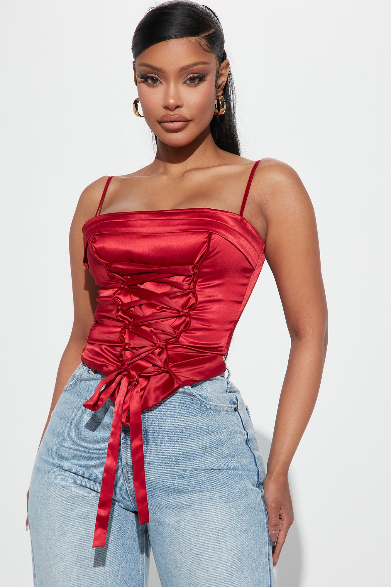 Leylah Corset Top - Red, Fashion Nova, Shirts & Blouses