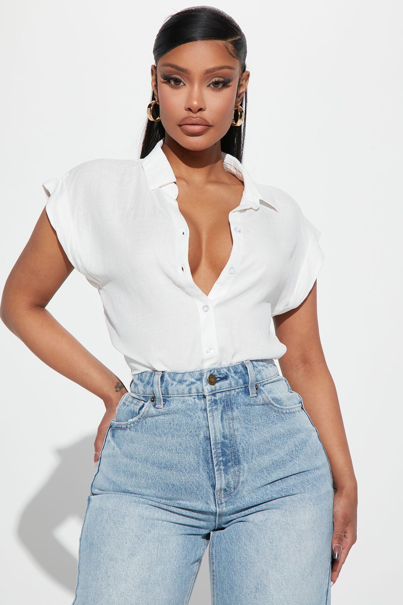 Off white button up shirt womens discount