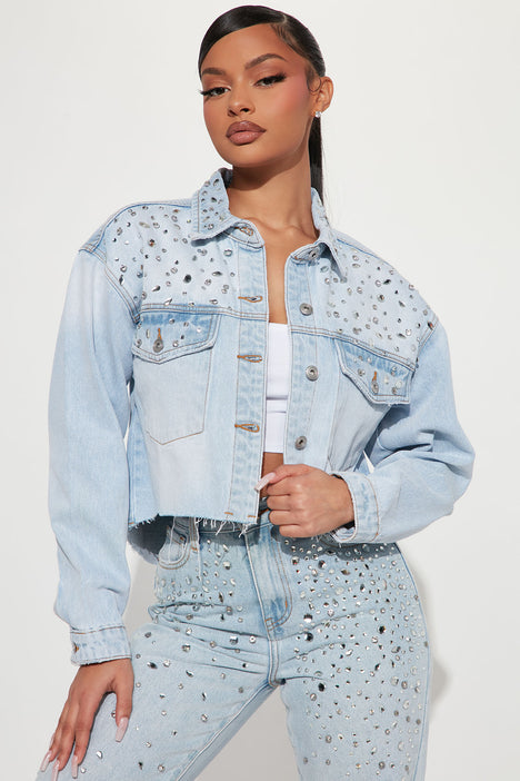 Rhinestone embellished denim jacket online
