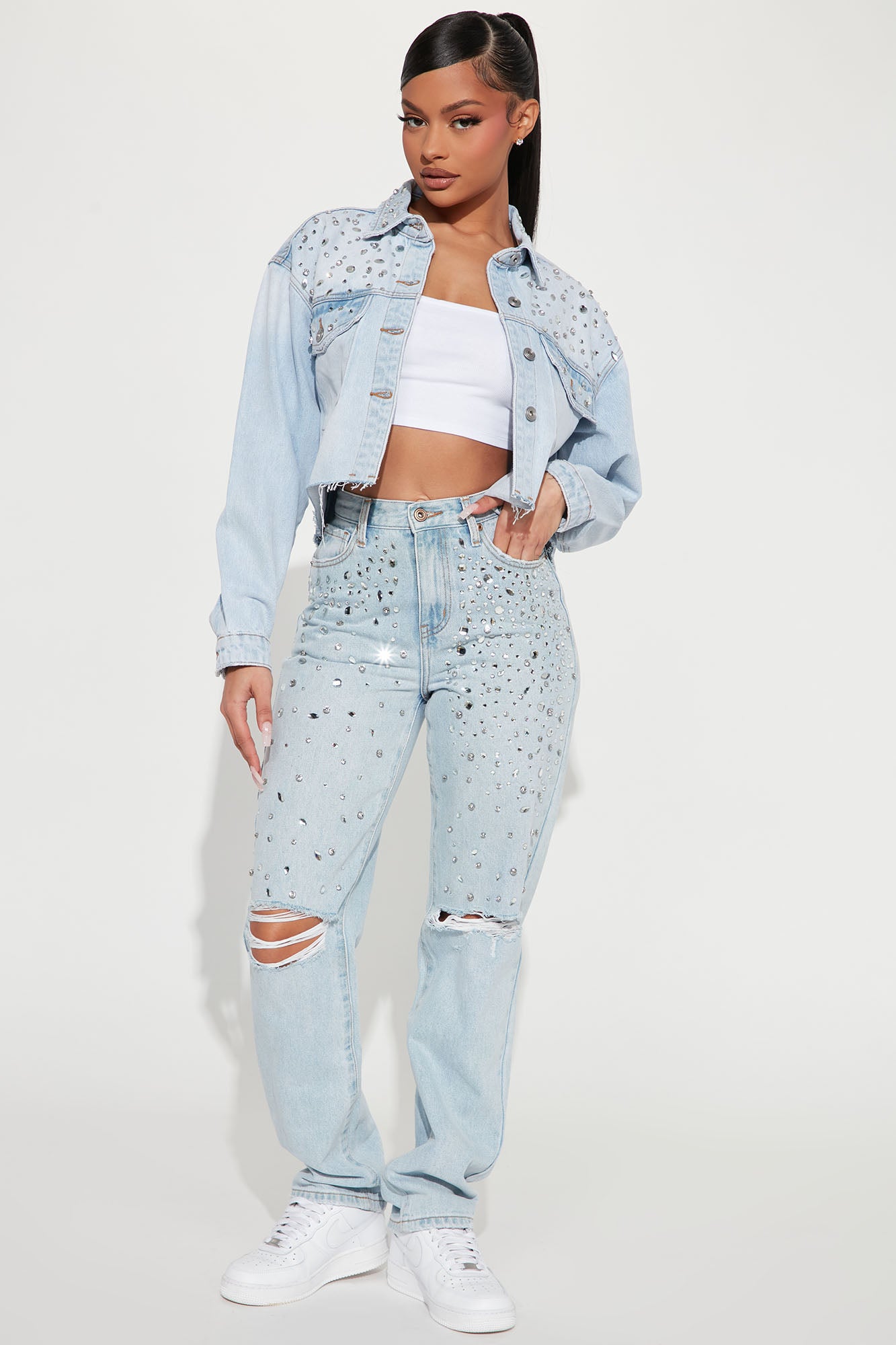 Fashion nova rhinestone jeans outlet