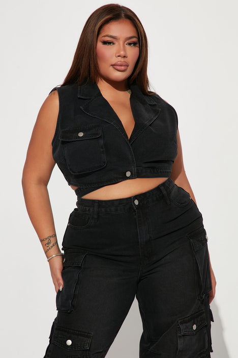 Plus size 2025 cropped denim vest