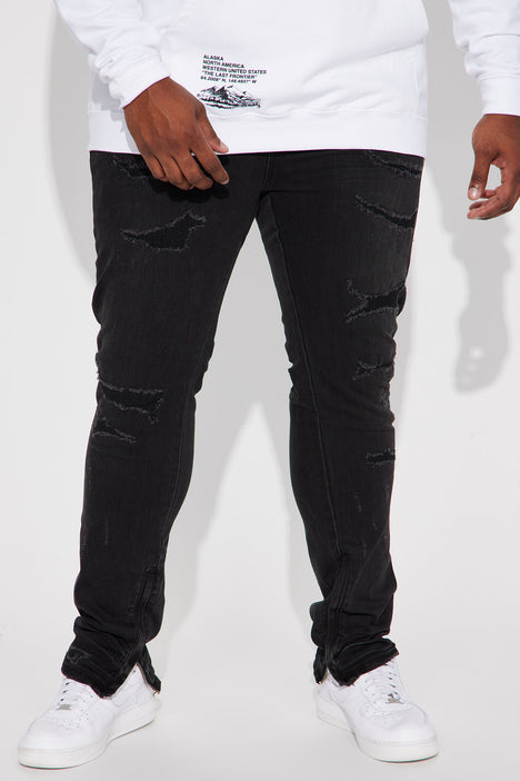 Men's Slim Fit Jeans Stretch Destroyed Ripped Skinny Side Striped Ankle  Zipper Denim Pencil Pants - Walmart.com