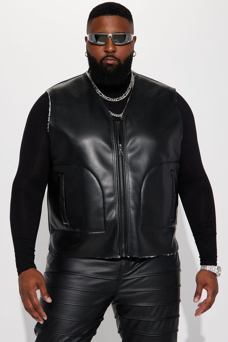 Cruising Faux Leather Vest - Black