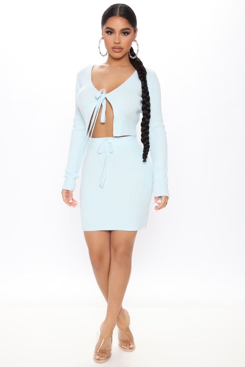 Leila Sweater Mini Skirt Set - Light Blue | Fashion Nova, Matching Sets ...