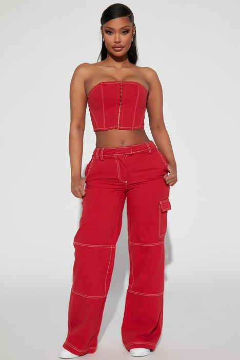 Red matching pant discount set