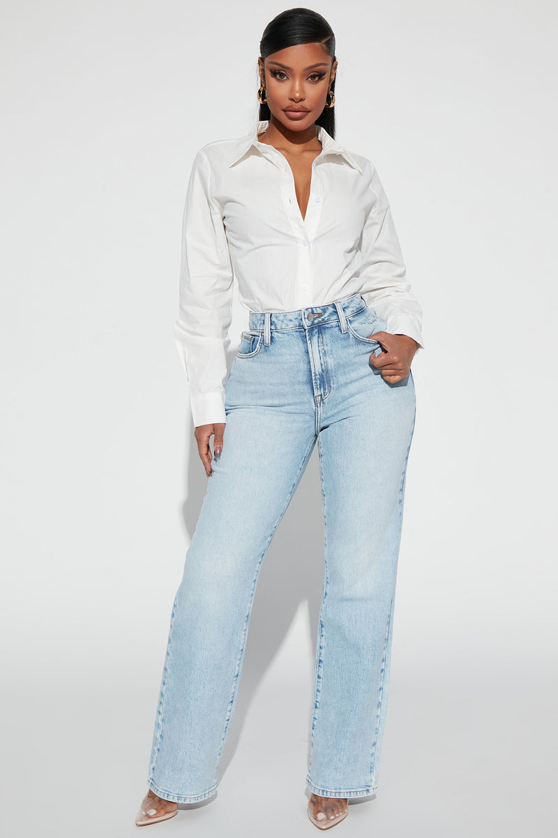 Kiss And Tell High Rise Low Stretch Straight Leg Jeans - Light Blue ...