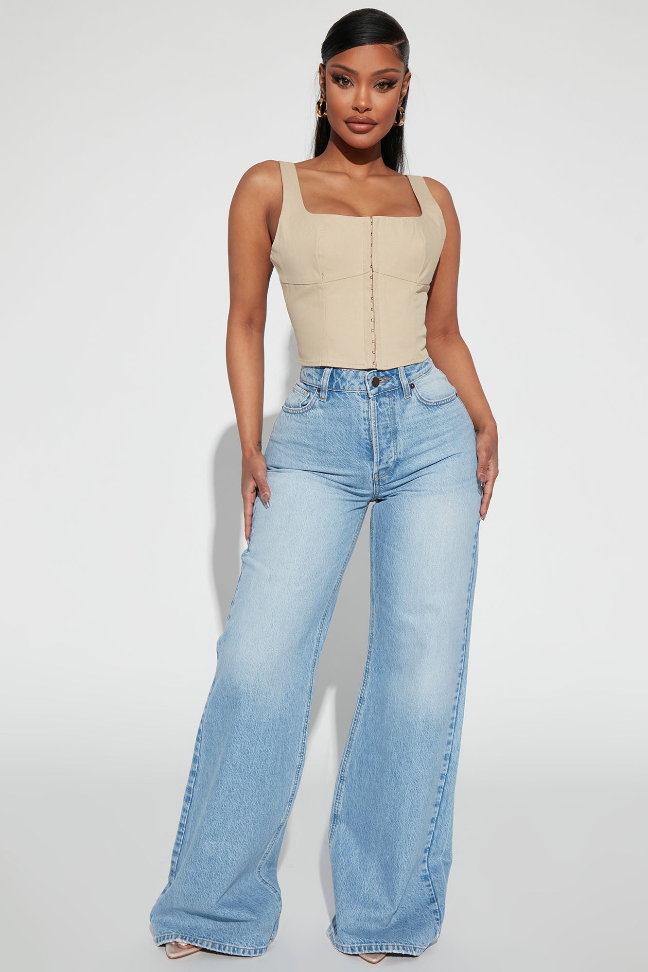 Meant To Be Non Stretch Wide Leg Jeans - Light Blue Wash