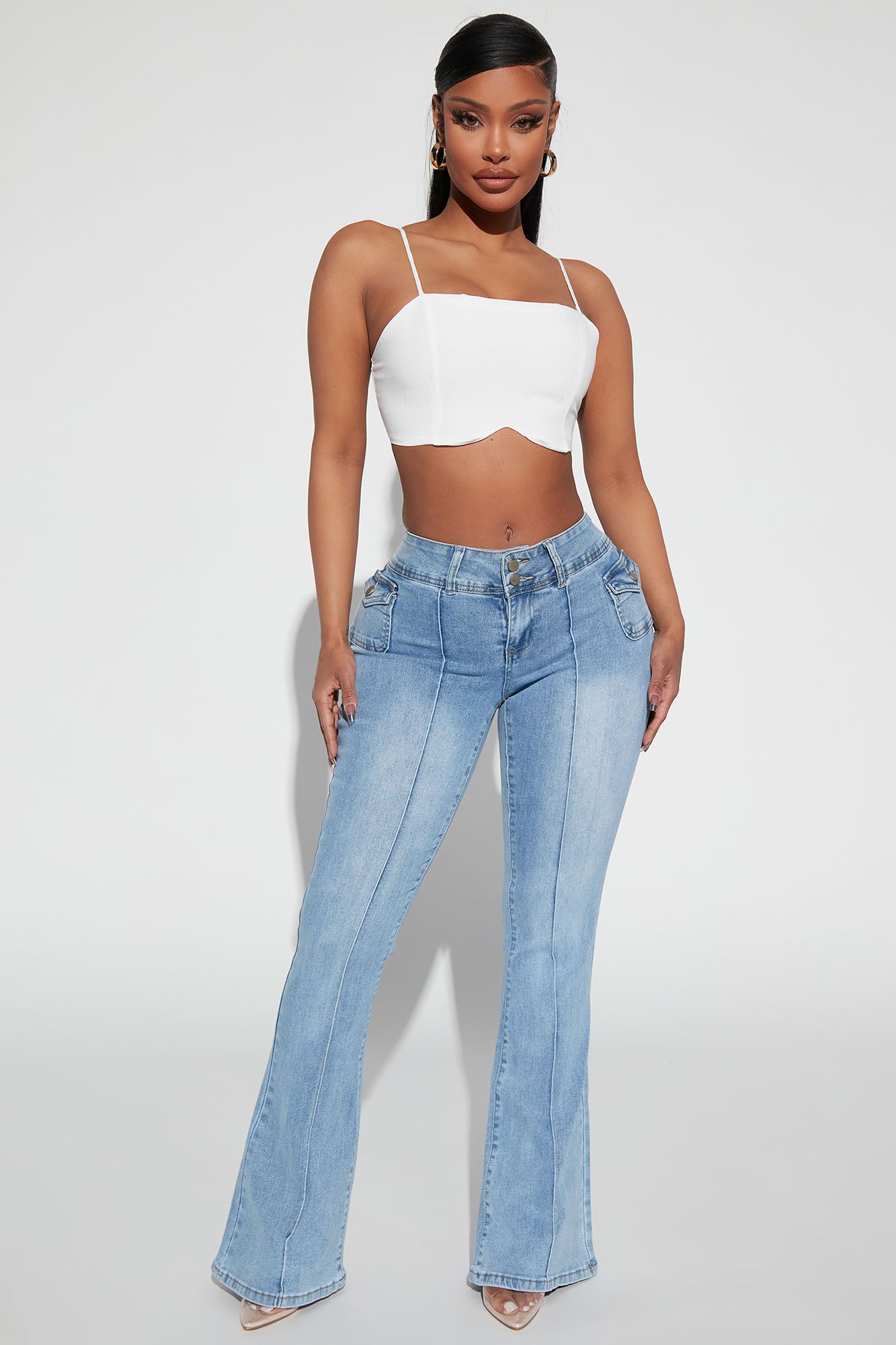 Something Missing Low Rise Flare Jeans - Light Blue Wash