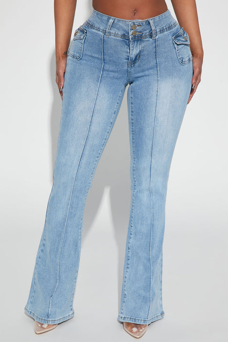 Something Missing Low Rise Flare Jeans Light Blue Wash