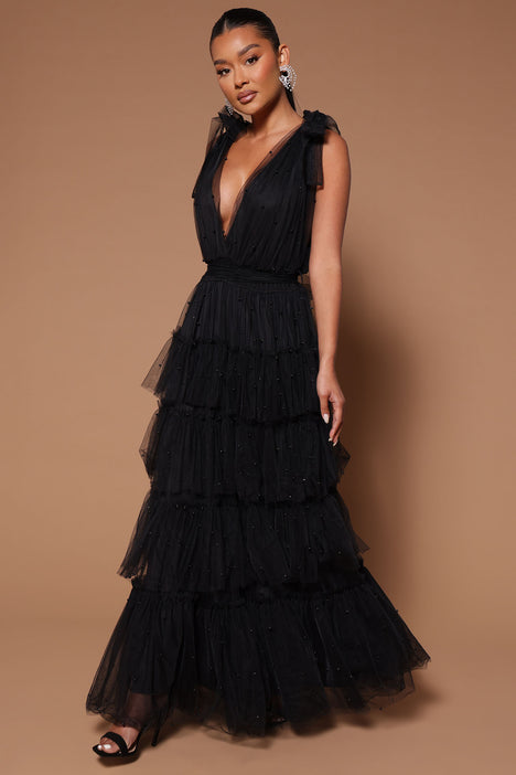 Tulle maxi shop dress black