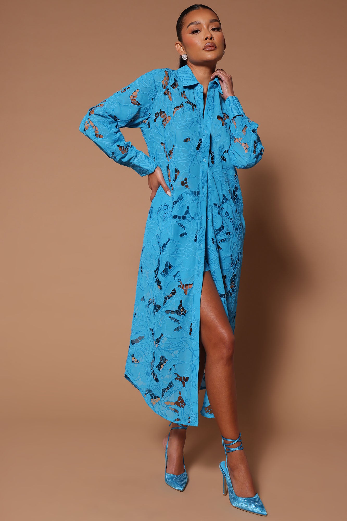 Camille Crochet Dress Shirt Turquoise Fashion Nova Luxe