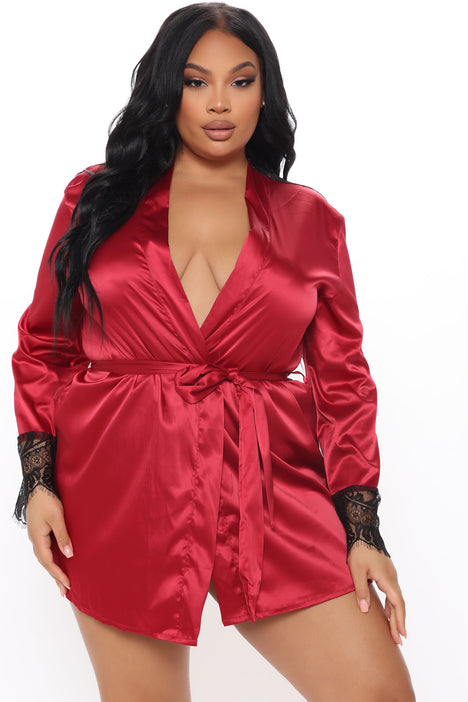 Black and red silk store robe