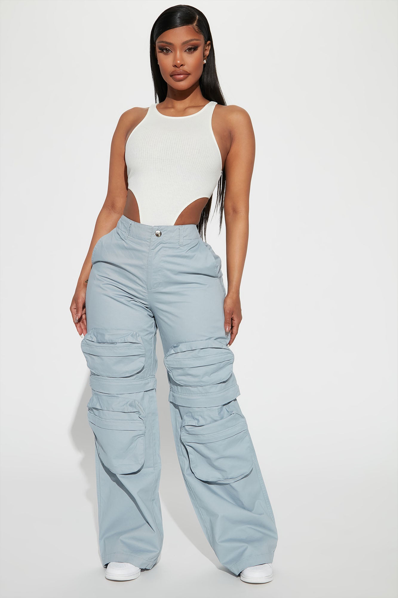 Buy Light Blue Baggy Fit Linen Cargo Pants Online | Tistabene - Tistabene