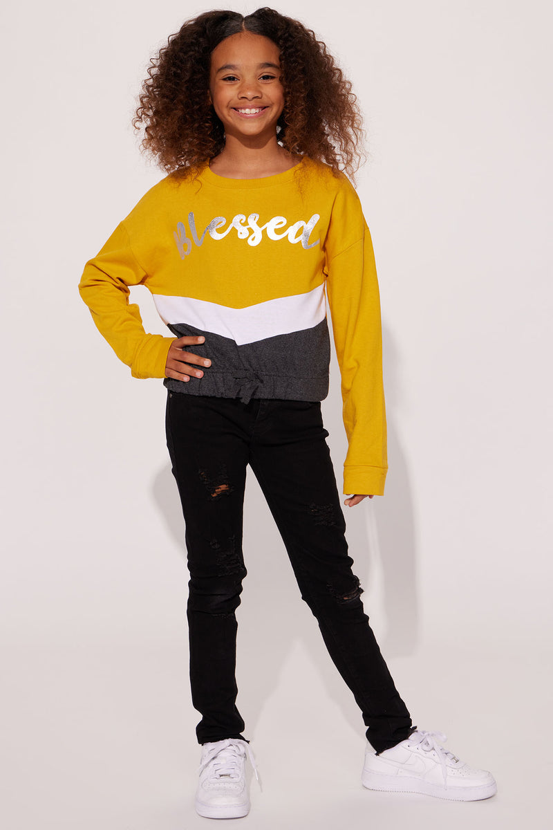 Mini Big Kid Blessed Not Stressed Fleece Top - Yellow/combo | Fashion ...