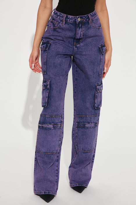 Mad For You Cargo Jeans - Purple, Fashion Nova, Jeans