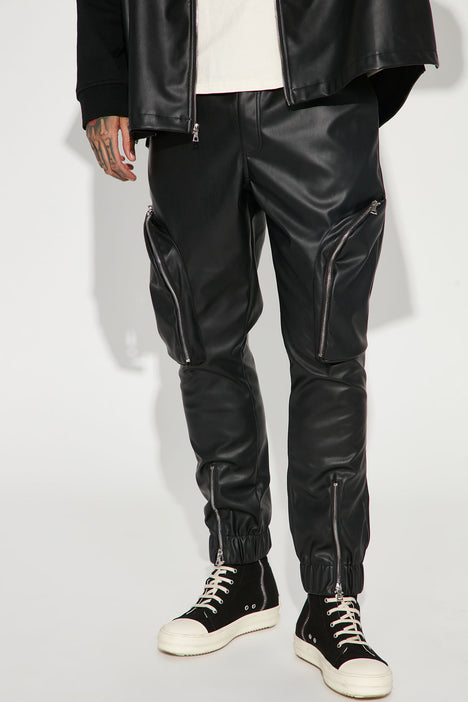 Faux leather new arrivals joggers mens