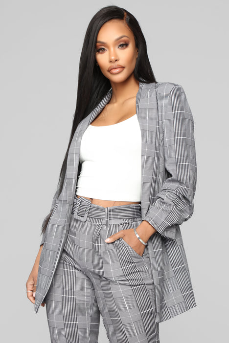 The Savannah Plaid Blazer Black Grey Fashion Nova Jackets