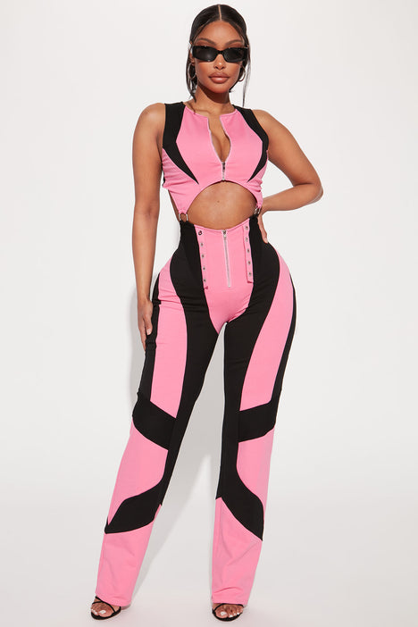 Rolling Up Colorblock Jumpsuit Black Pink