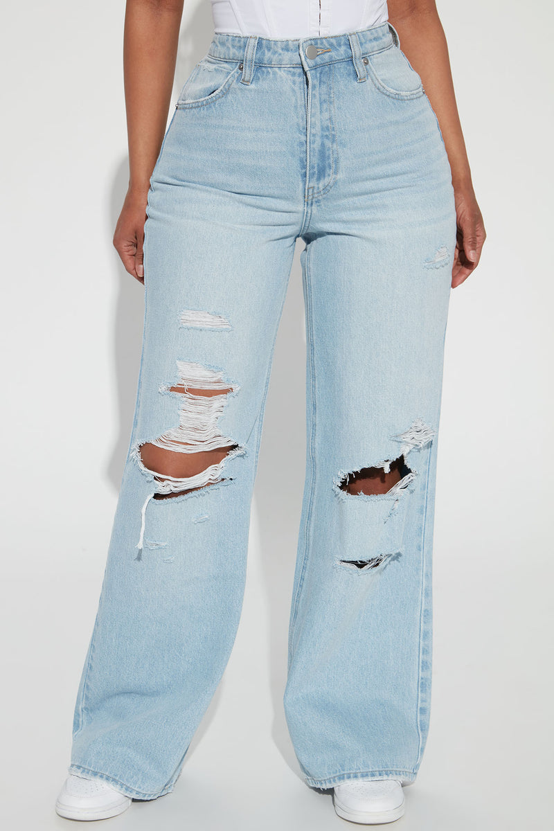 On My Level Ripped Non Stretch Wide Leg Jean - Light Wash | Fashion ...