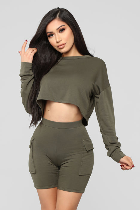Cool N Comfy Cargo Short Set Olive Fashion Nova Matching Sets