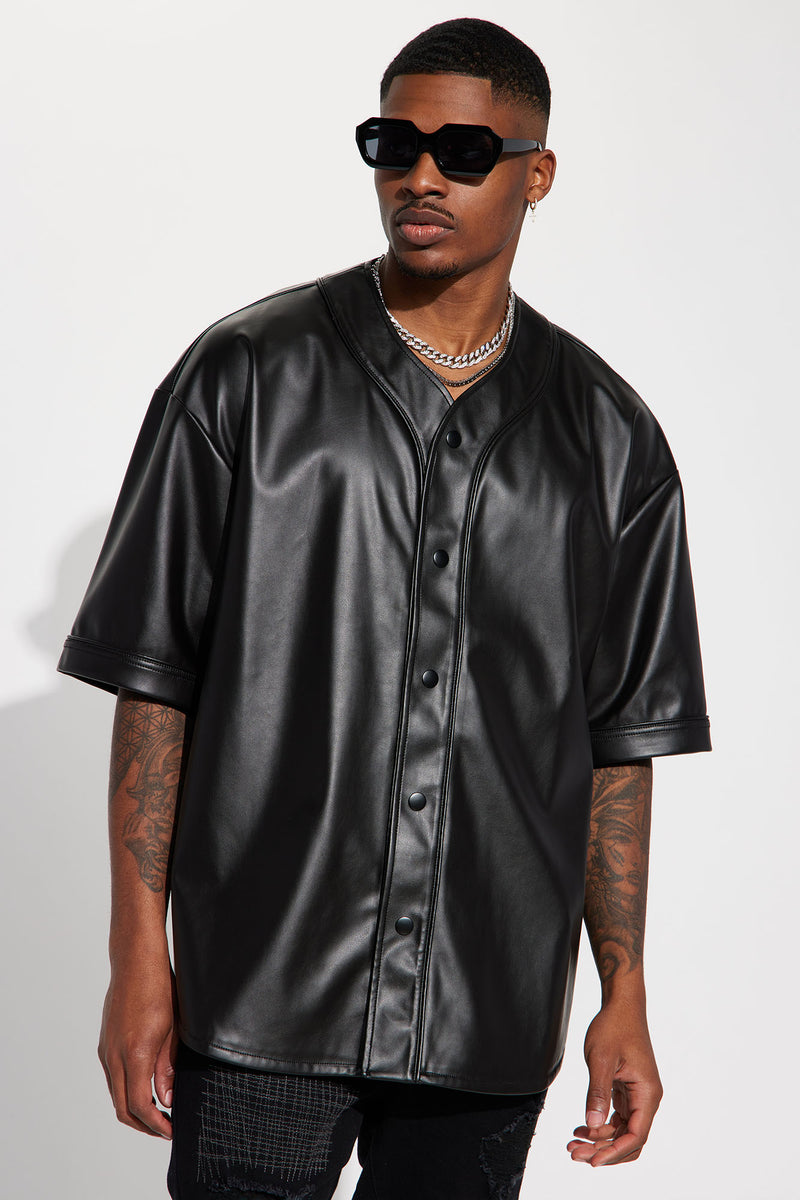 Homerun Faux Leather Short Sleeve Jersey - Black