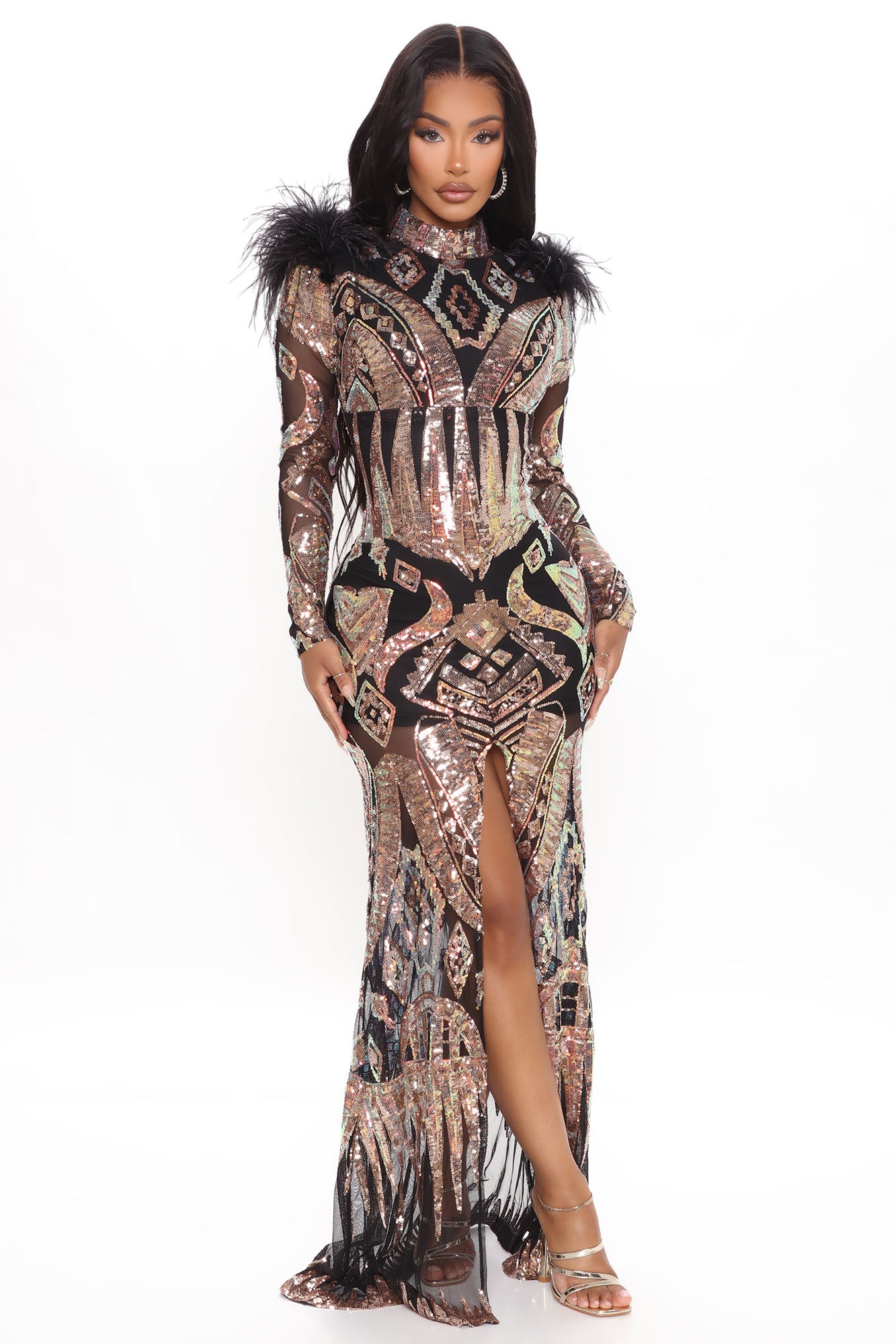 Entourage Sequin Maxi Gown Black Gold Fashion Nova Dresses