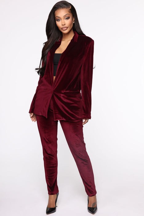 Burgundy velvet hotsell suit womens