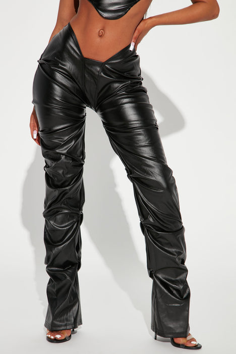 Rock The Night Faux Leather Stacked Pant - Black, Fashion Nova, Pants